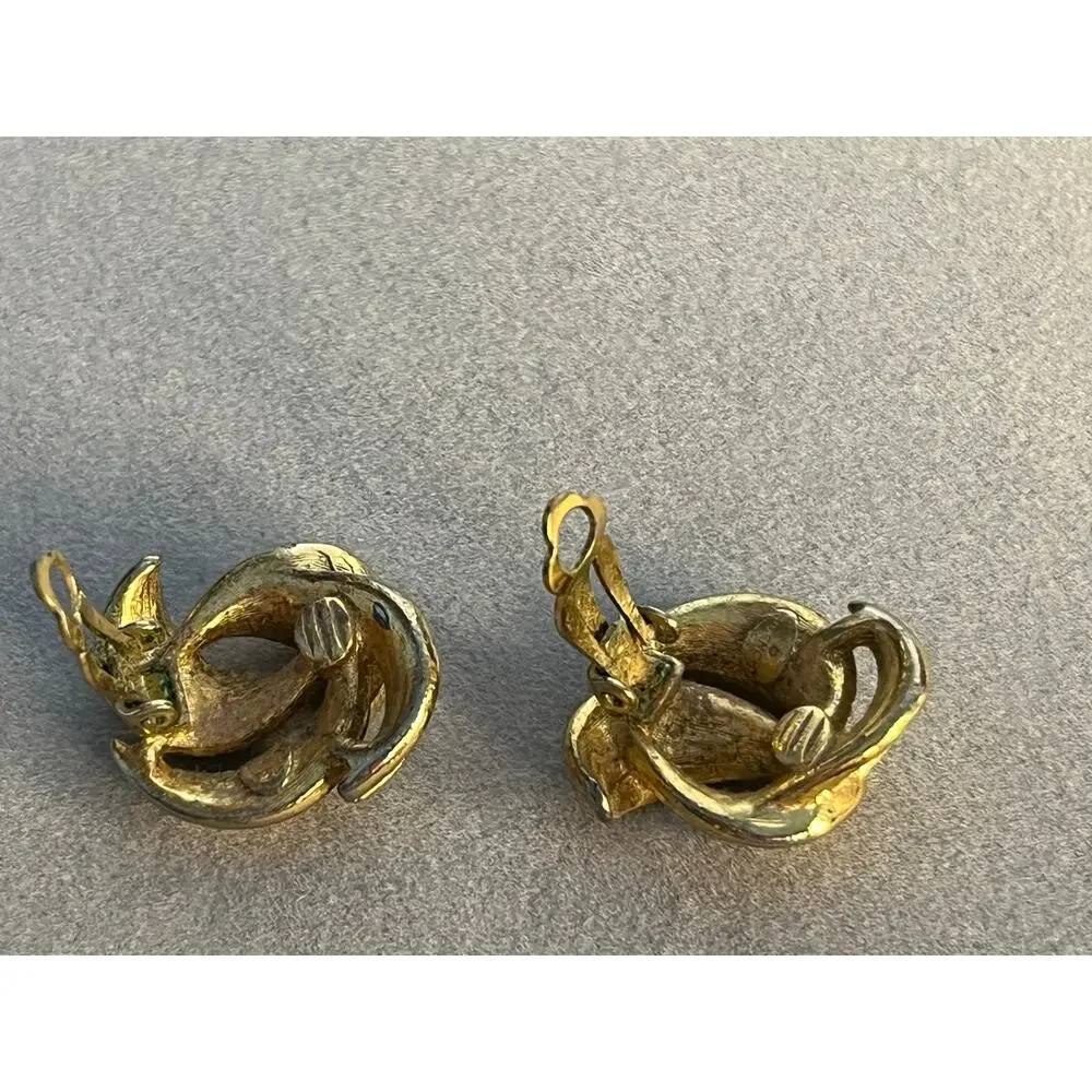 VTG Givenchy Clip On Earrings Gold Tone Swirl Glam Regency Signed